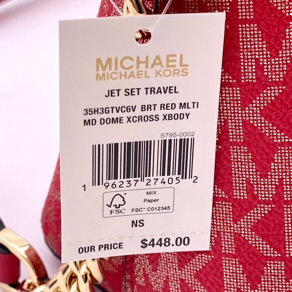 MICHAEL KORS Medium Logo Dome Crossbody Bright Red Multi - Picture 8 of 14
